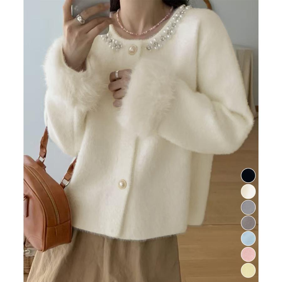 モヘアニットカーディガンファージャケット