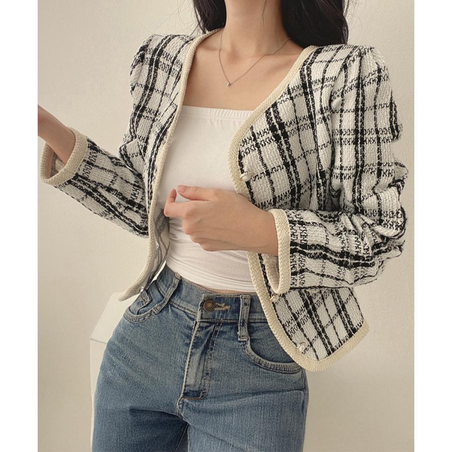 韓国風ツイードジャケット ライトアウター