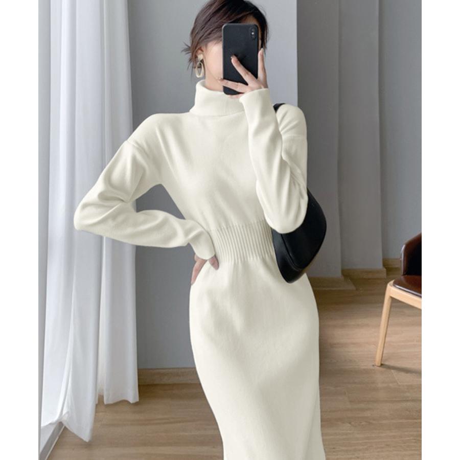 タートルネック ニットワンピース 上品