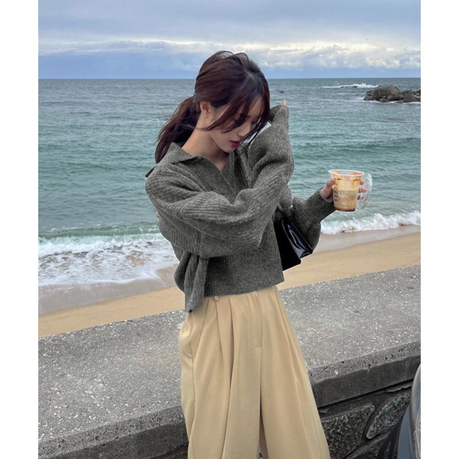 スキッパーニットvネック 襟付きセーター