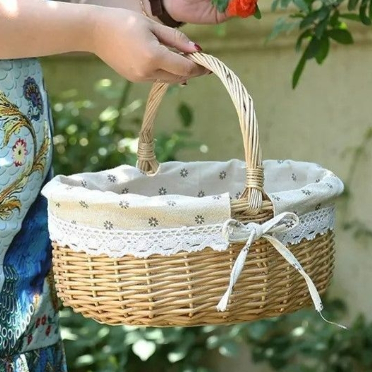 小型バスケット フルーツストレージバスケット 編みかご ギンガム ドット デイジー お洒落