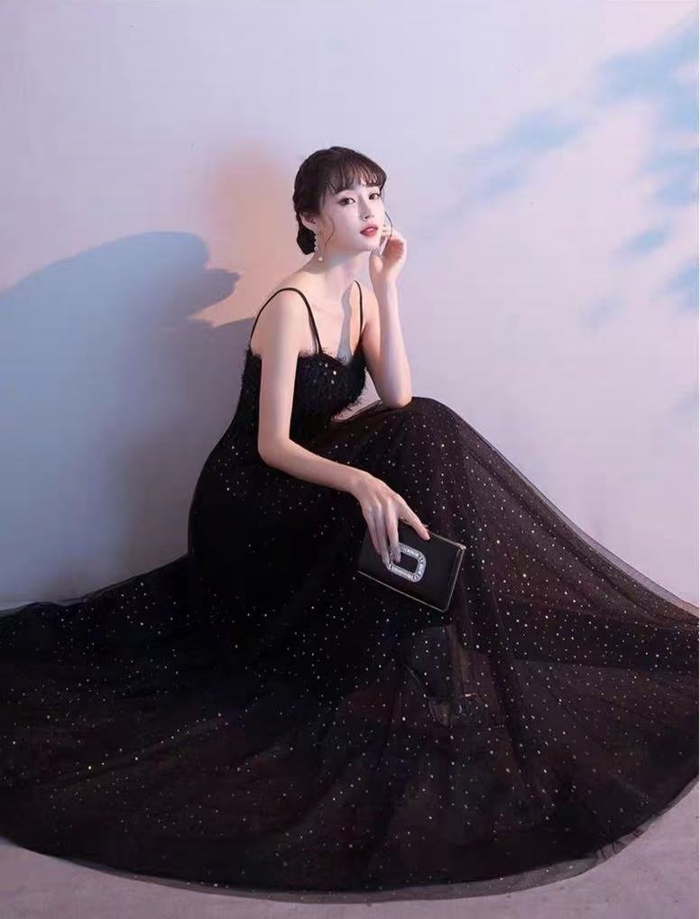 ブラック・イブニング・ドレス 長いドレス ノースリーブ