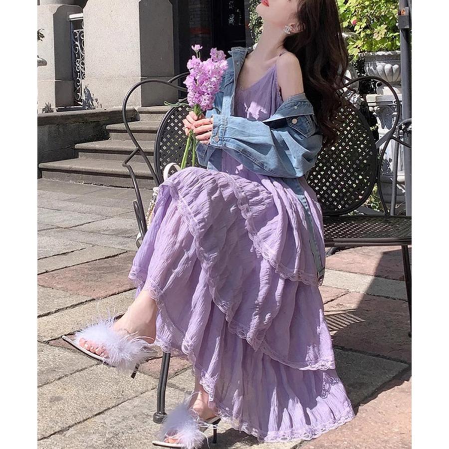 ティアードキャミワンピース レースワンピ