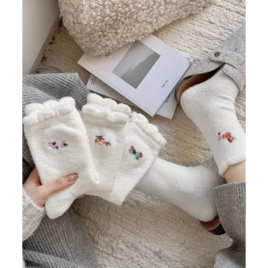 もこもこ靴下 4足セットワンポイント靴下