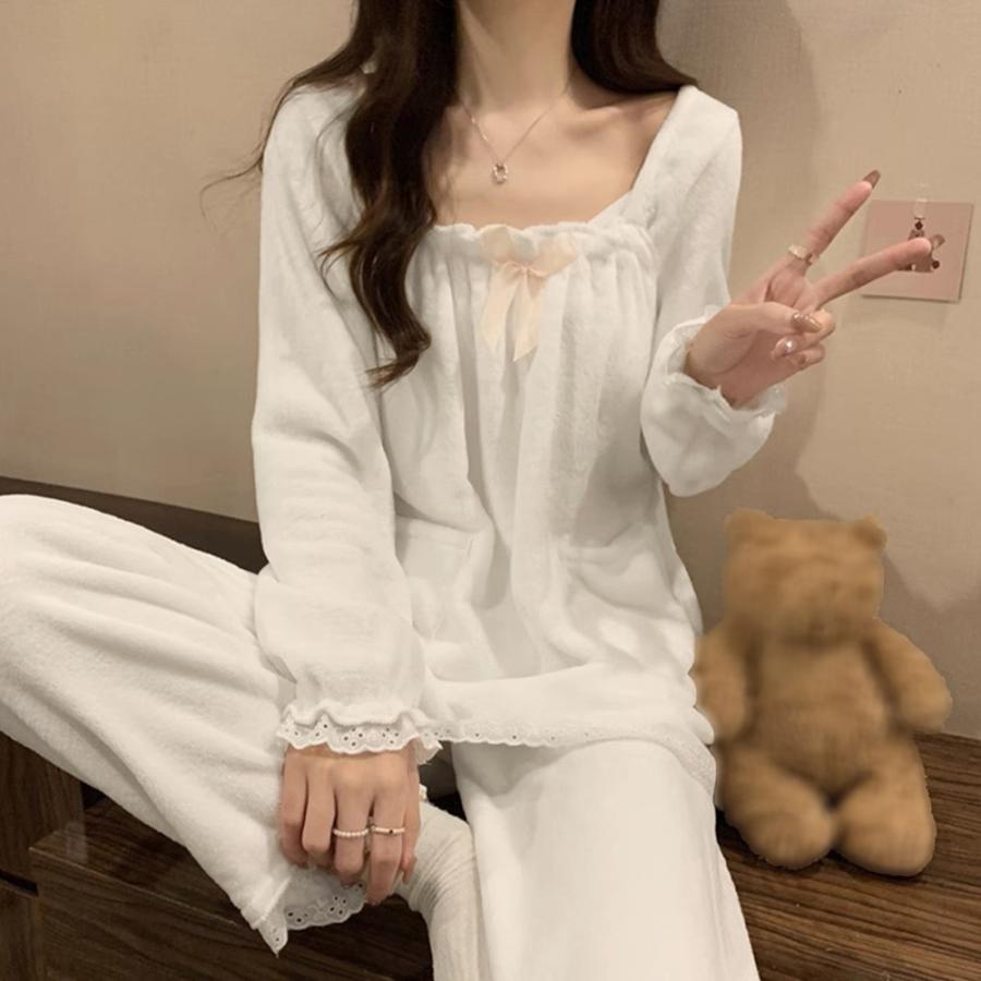 フリースパジャマ 韓国ルームウェア 秋冬