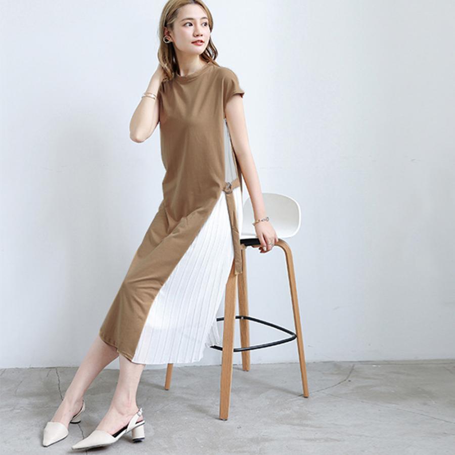 ワンピース サイドプリーツ ロング 夏