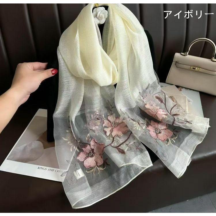 花柄 刺繍 マフラー おしゃれ シルク 春 夏 秋 薄手 スカーフ ストール 大判 巻物 ショール 肩掛け 日焼け止め UVカット UV 冷房対策 紫外線対策ーフ ストール 大判 巻物 ショール 肩掛け 日焼け止め UVカット UV 冷房対策 紫外線対策