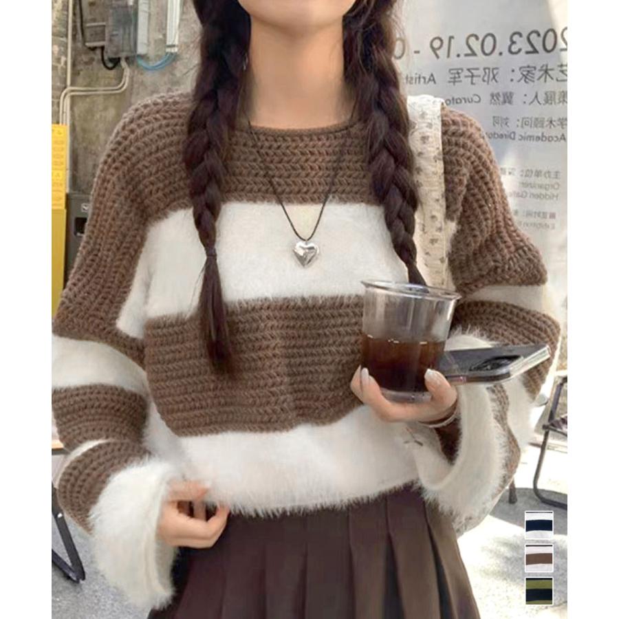 ワイドボーター シャギーニットレディース