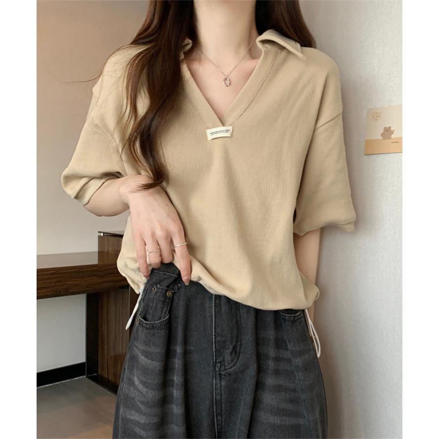Vネックポロ襟カットソー レディース夏服