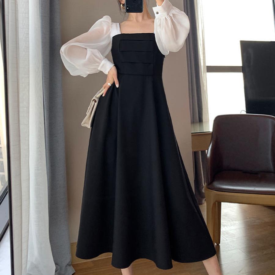 シフォンスリーブワンピース長袖ワンピ