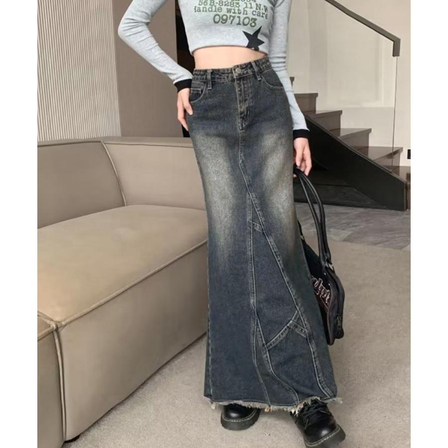 デニムロングスカート バックスリット韓国